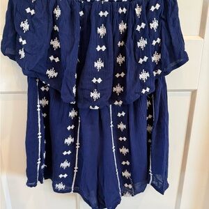 Japna Navy Blue Embroidered Blouse